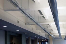 Snake Tray cable trays enhancing open ceiling workplace design with a modern, industrial aesthetic